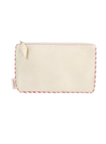 Jo Malone Raspberry Ripple Cosmetics Bag – cream fabric with pink striped edges and ice cream cone zipper pull.