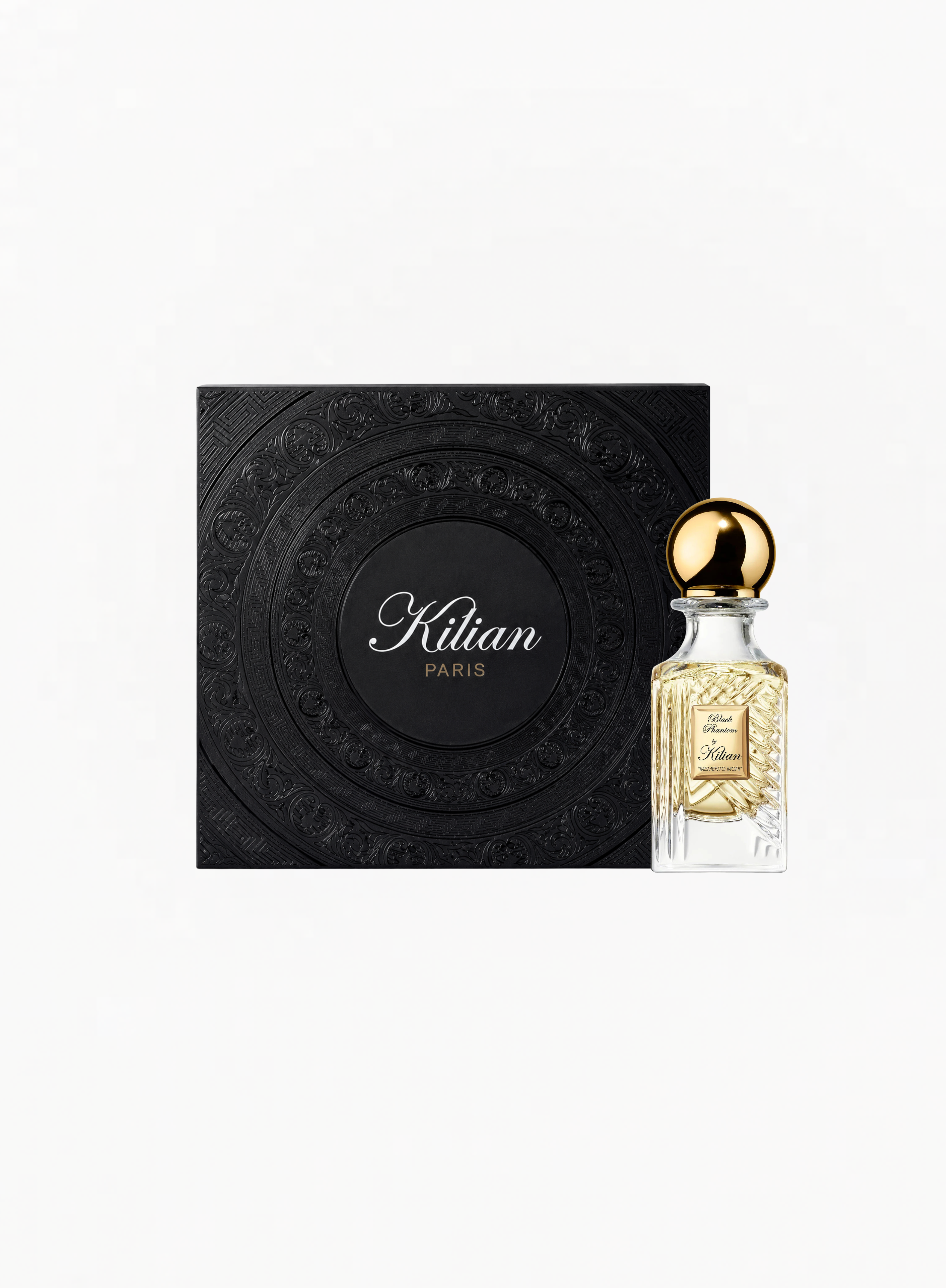 KILIAN Black Phantom Memento Mori Eau de Parfum 30ml with luxury black KILIAN gift box on a white background