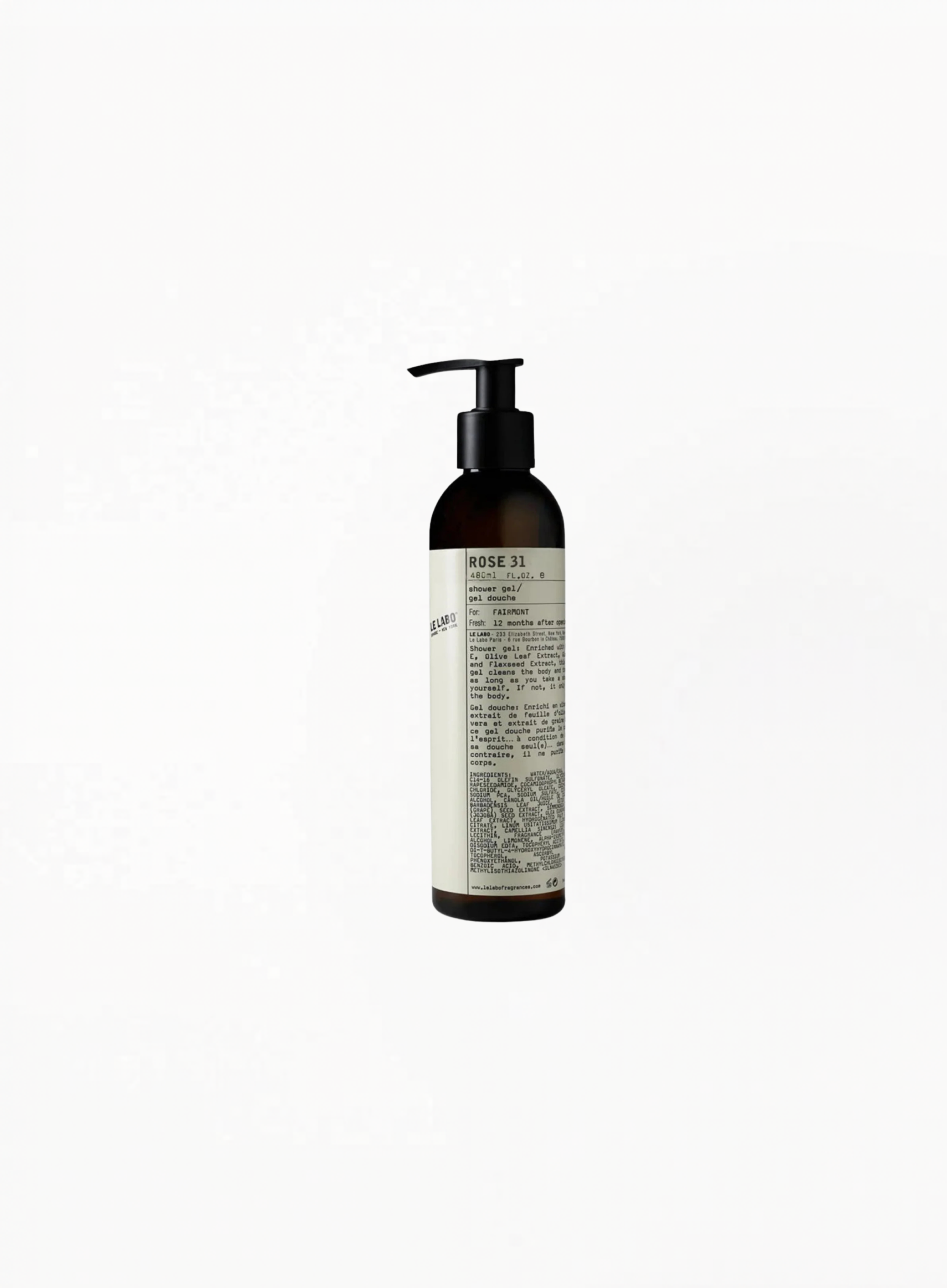 LE LABO Rose 31 shower gel 480ml for Fairmont Hotel, authentic luxury shower gel available at Exquisite.