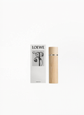 LOEWE wooden case for 15ML perfume bottle with engraved logo, crafted as an elegant travel accessory or collectible fragrance holder, available at Exquisite.