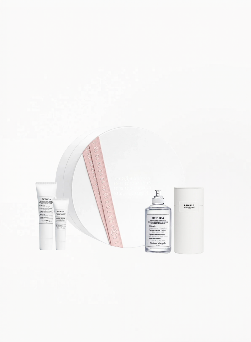 Maison Margiela Lazy Sunday Morning Eau de Toilette 100ML with Sailing Day Hand Cream 30ML and 15ML, available at Exquisite.