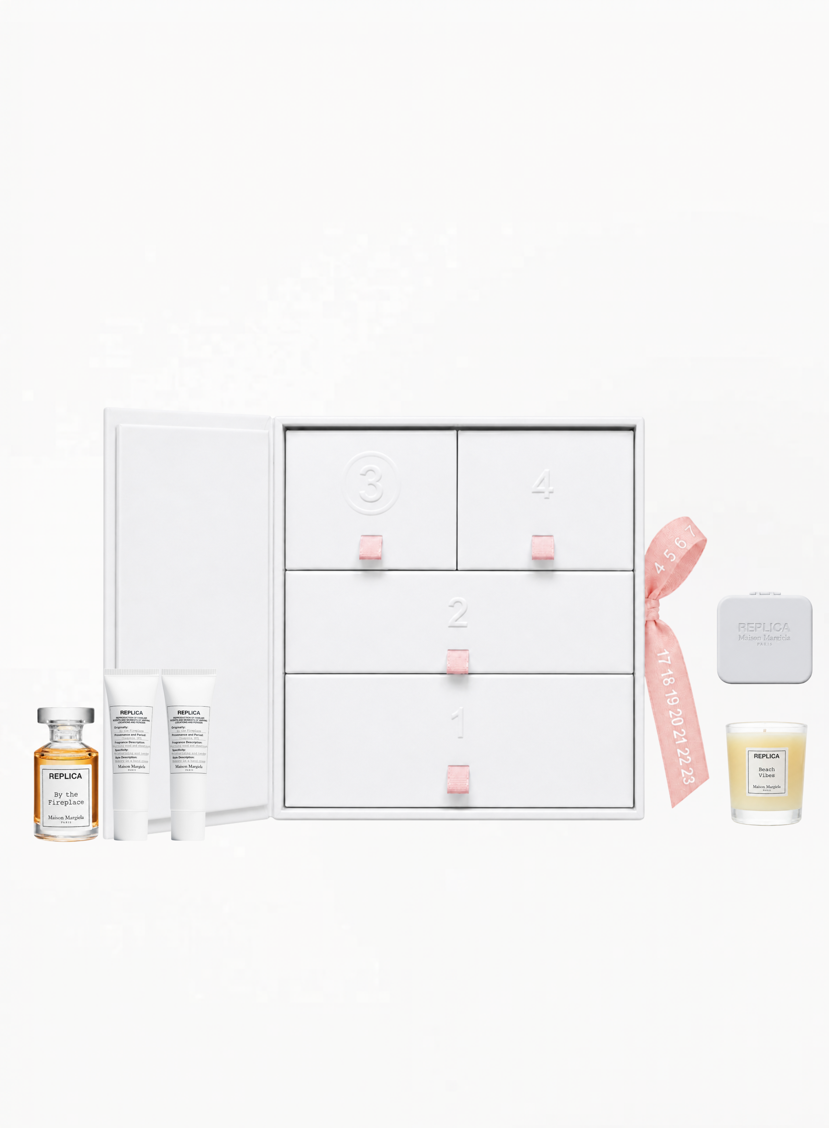 Maison Margiela Replica Beach Vibes Limited Edition Set with candle, By the Fireplace Eau de Toilette 7ML, Sailing Day hand creams and mirror, curated by Exquisite.