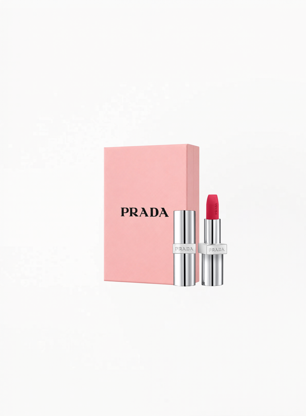 PRADA Lipstick P157 with Limited Edition Pink Gift Box, authentic Prada Beauty lipstick set featuring silver metallic case and luxury collector packaging at Exquisite.