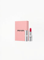 PRADA Lipstick P157 with Limited Edition Pink Gift Box, authentic Prada Beauty lipstick set featuring silver metallic case and luxury collector packaging at Exquisite.