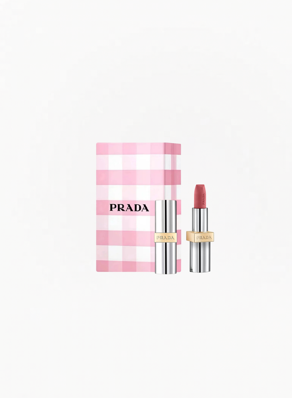 PRADA Monochrome Matte Lipstick P58 in its limited-edition collector’s box, available at Exquisite.