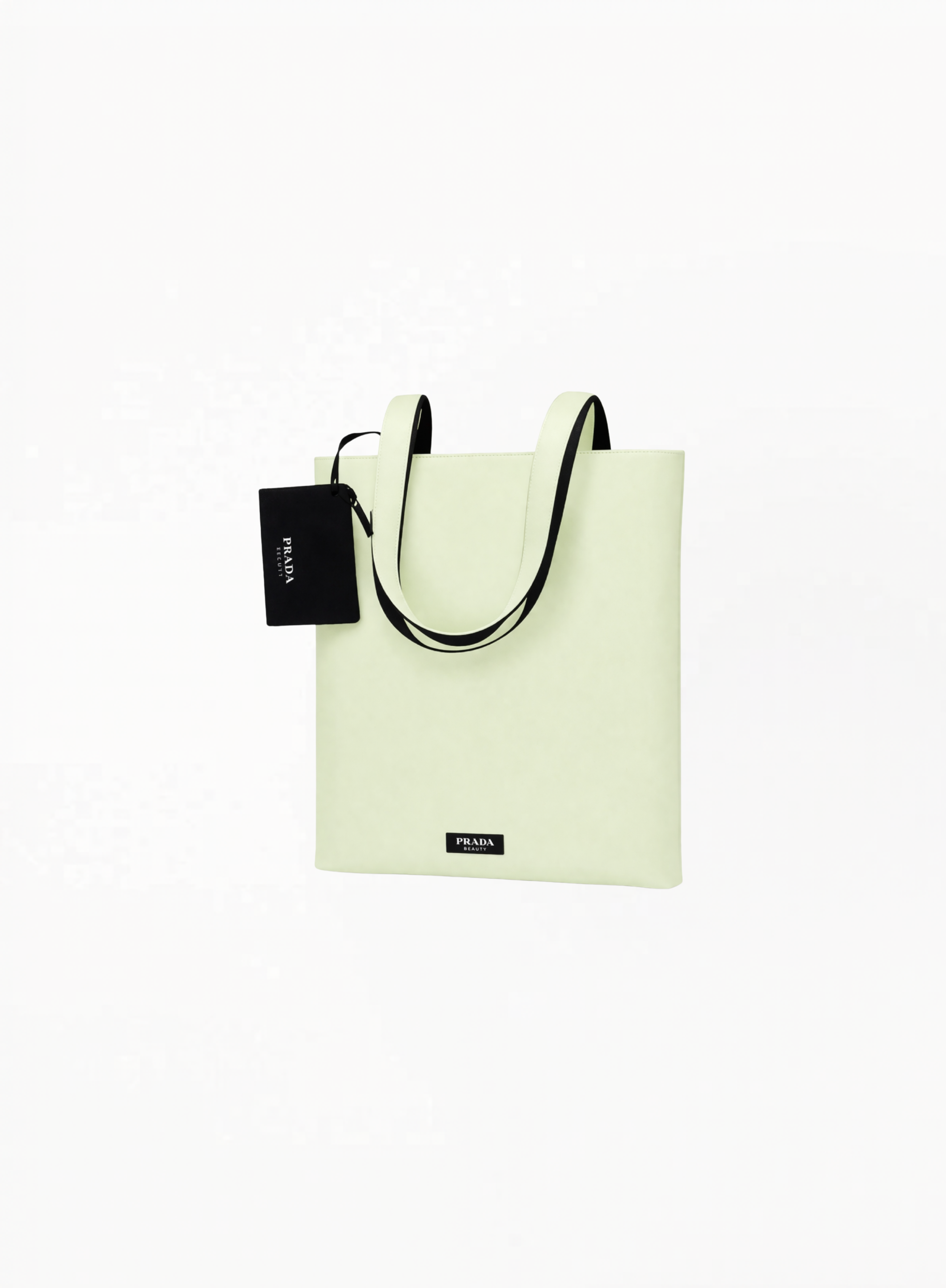 PRADA Two-Sided Cosmetics Tote in black and neon green with branded tag, spacious 37x36cm premium tote bag for cosmetics, travel essentials, and daily use by Exquisite.
