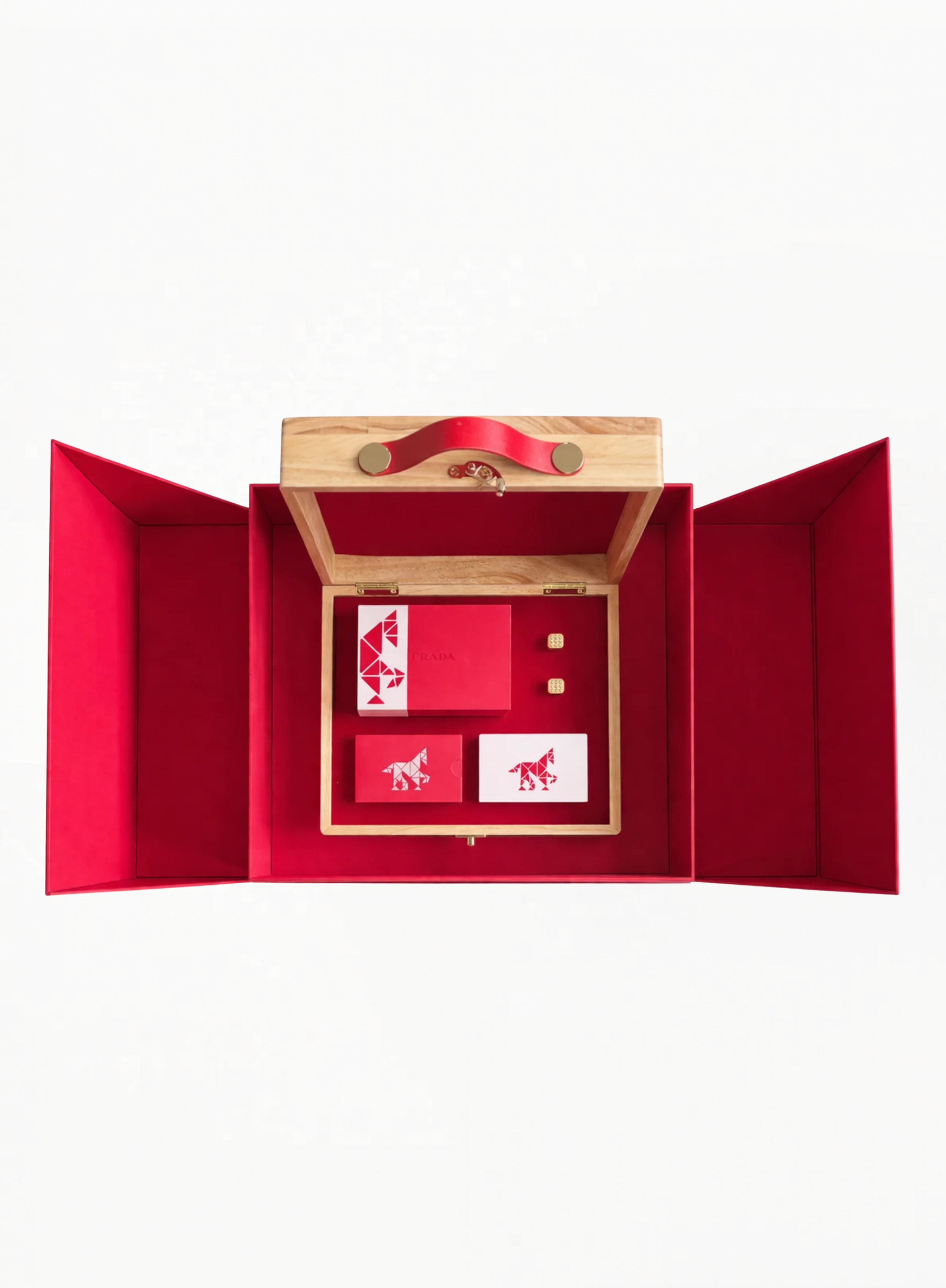 PRADA Wooden Starting Gate Game Exclusive Edition showcased in a luxury wooden design with PRADA branding, exclusive collectible tabletop game accessory with premium craftsmanship at Exquisite.