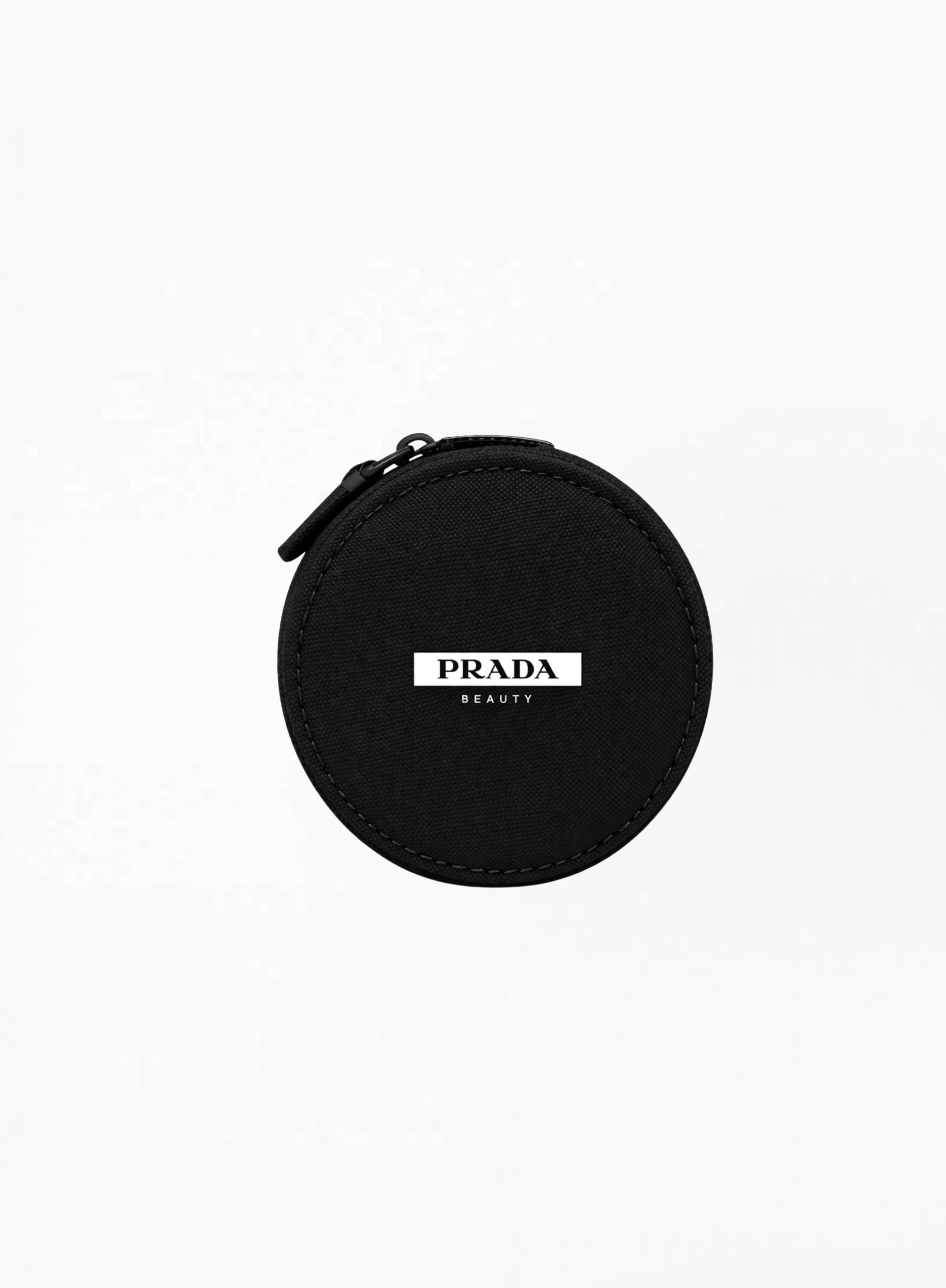 PRADA black cushion bag with soft padded texture and minimalist silhouette on white background.