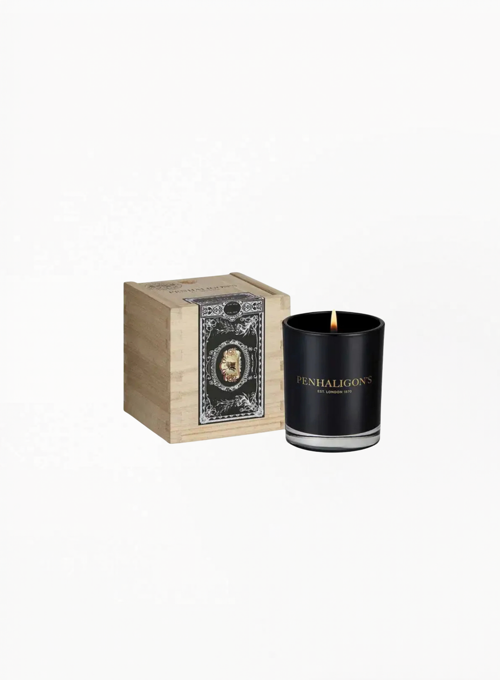 Penhaligon’s Maduro Leaf Candle 65G woody scented candle with elegant luxury packaging and refined British-inspired design on a clean white background for Exquisite.