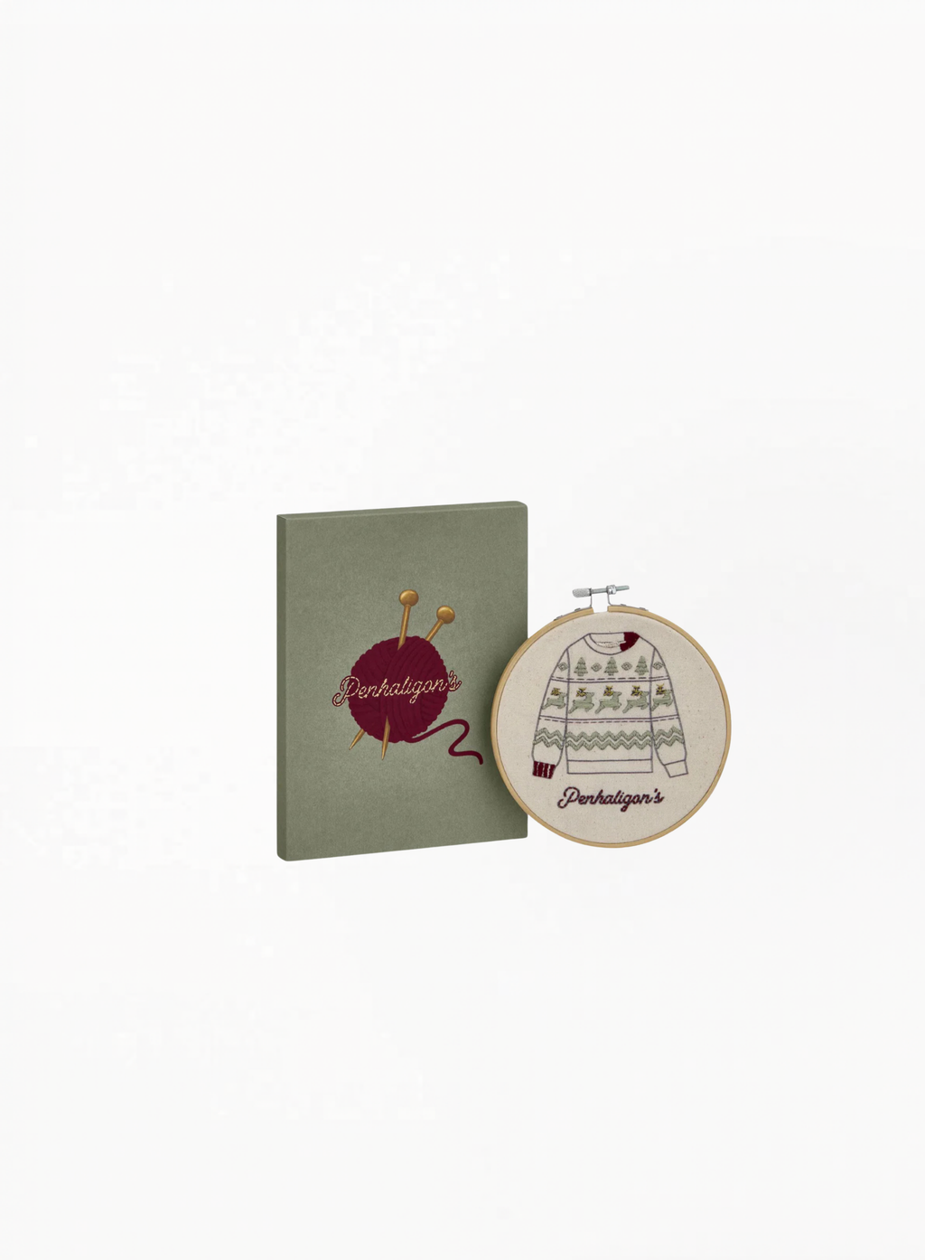 Penhaligon’s XMAS 25 Knitting Set GWP featuring festive luxury knitting accessories in elegant holiday packaging on a clean white background for Exquisite.