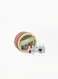 Penhaligon’s miniature fragrance collection with five 5ml perfumes in a whimsical collectible tin inspired by vintage British holiday design, photographed on a clean white background for Exquisite.