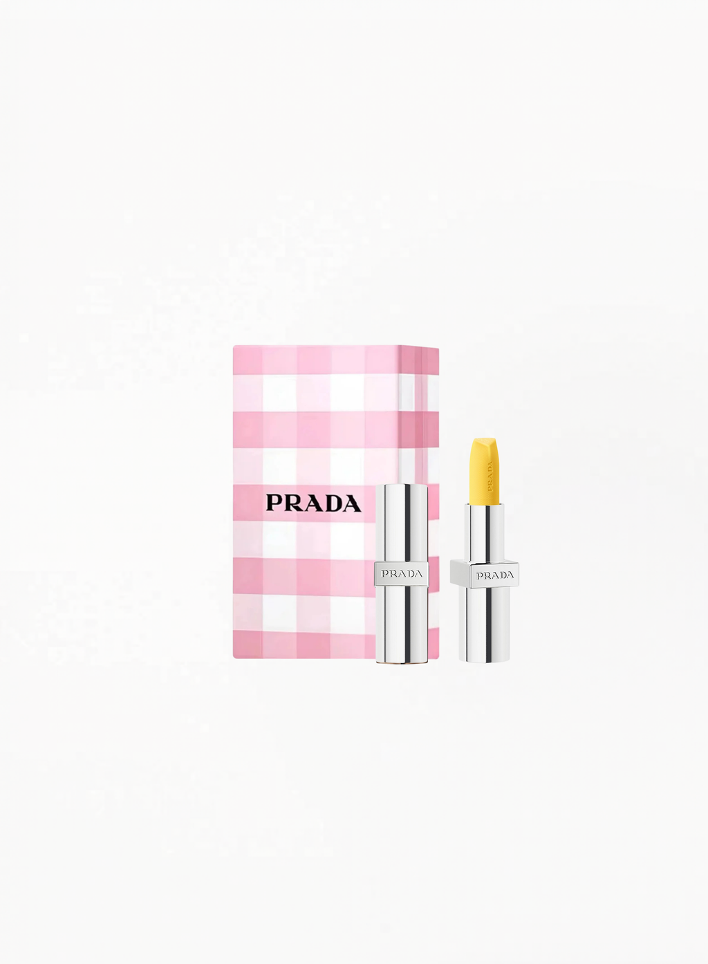 Prada Lip Balm U002 Astral Pink with Limited Edition Prada box, displayed on a clean elegant background featuring authentic Prada Beauty luxury packaging and refined soft pink details.