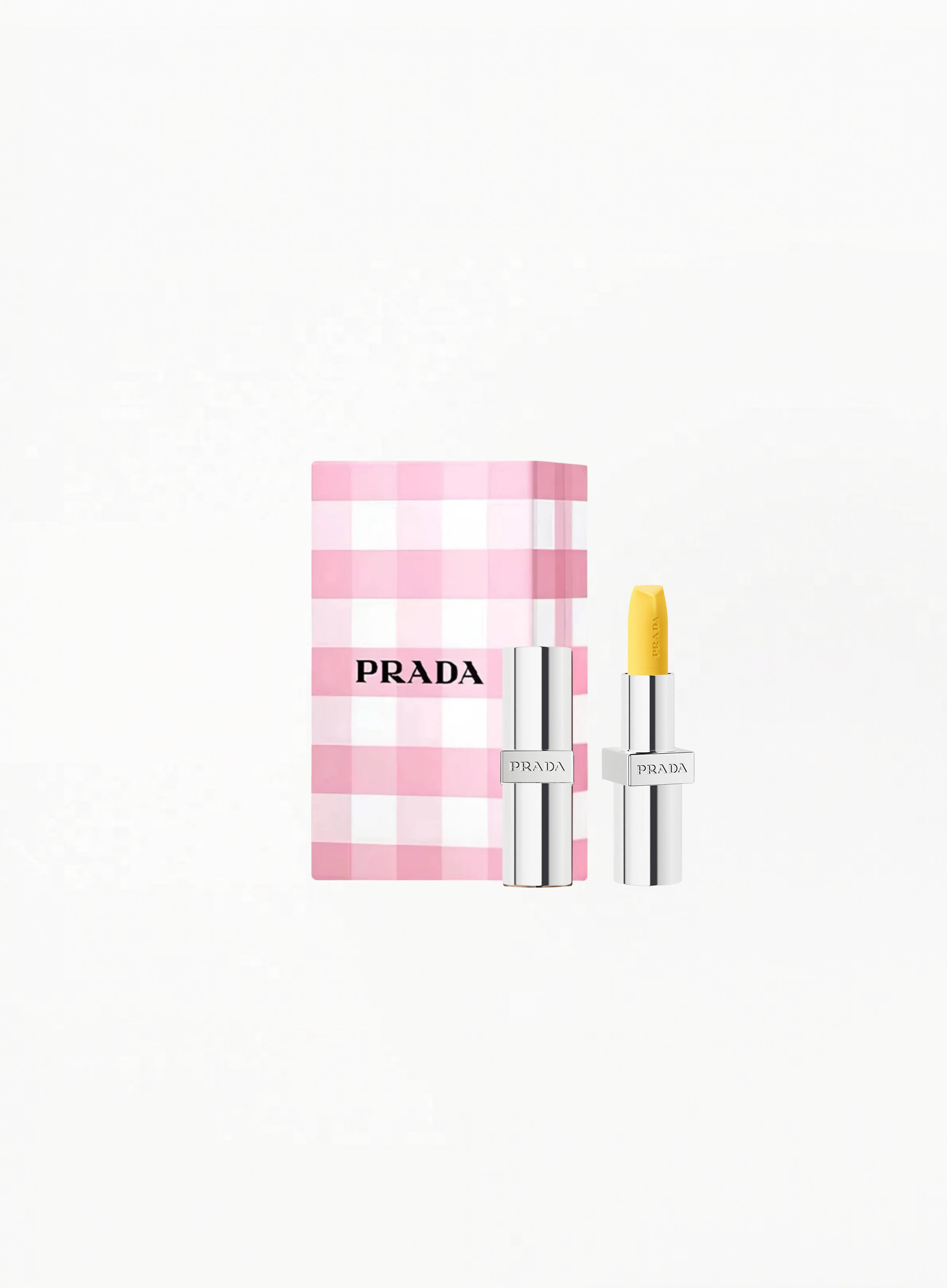 Prada Lip Balm U002 Astral Pink with Limited Edition Prada box, displayed on a clean elegant background featuring authentic Prada Beauty luxury packaging and refined soft pink details.