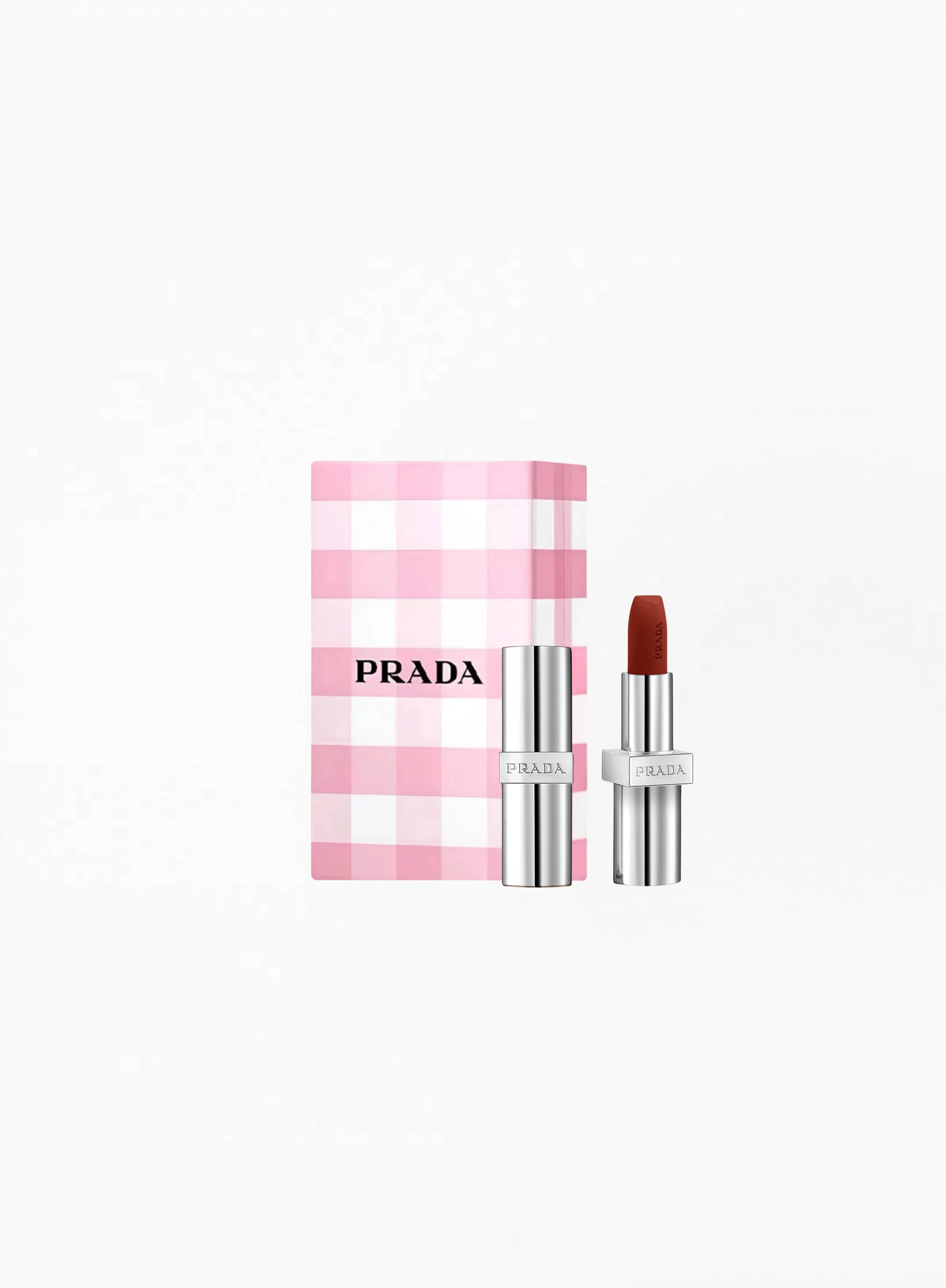 Prada Monochrome Lipstick B103 with Limited Edition Prada box, displayed on a clean elegant background featuring authentic Prada Beauty luxury packaging and refined monochrome design details.