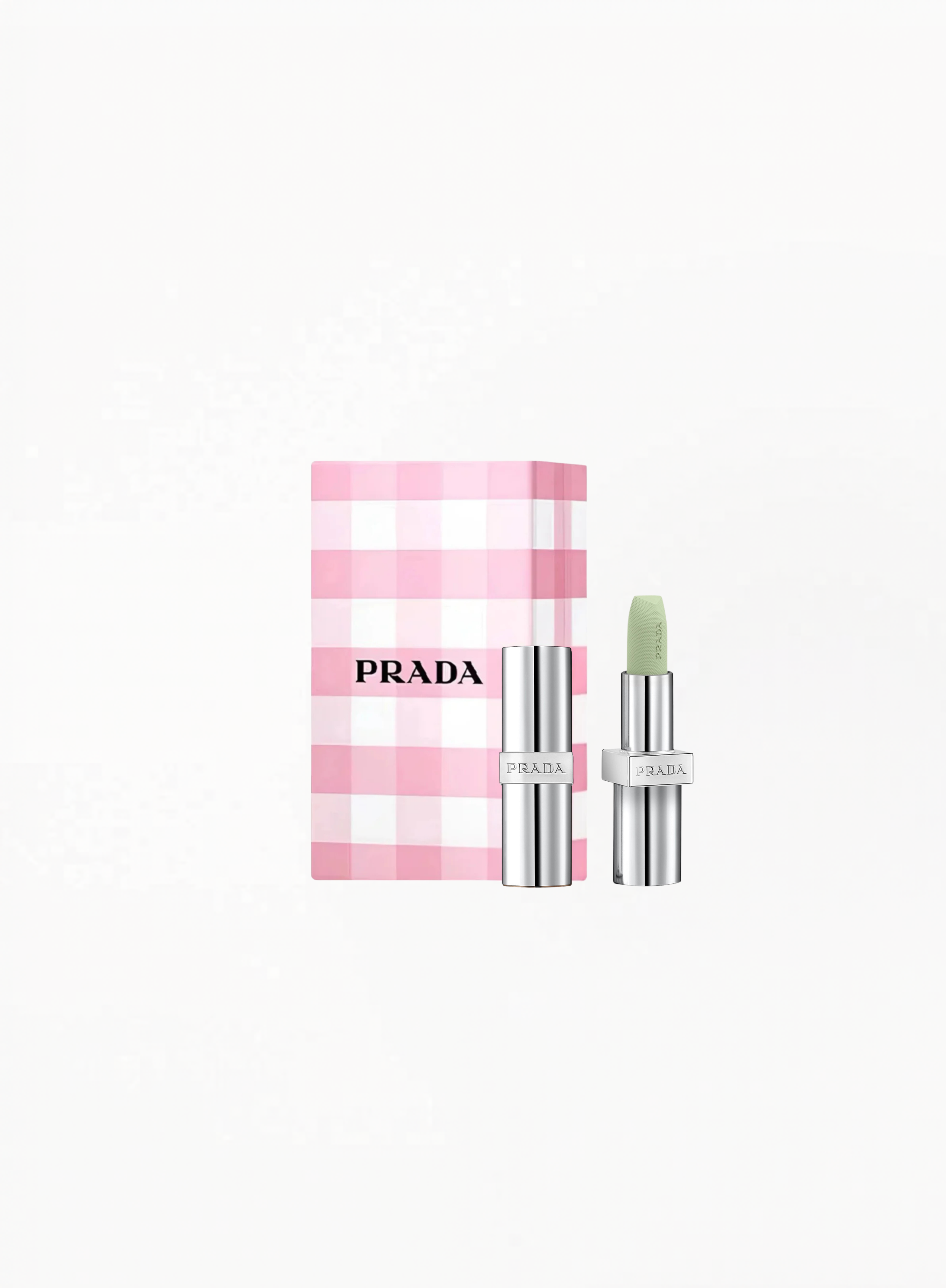 Prada Optimizing Care Lip Balm U000 Universal in a Limited Edition Prada box, presented on a clean elegant background featuring authentic Prada Beauty packaging and refined minimalist luxury details.