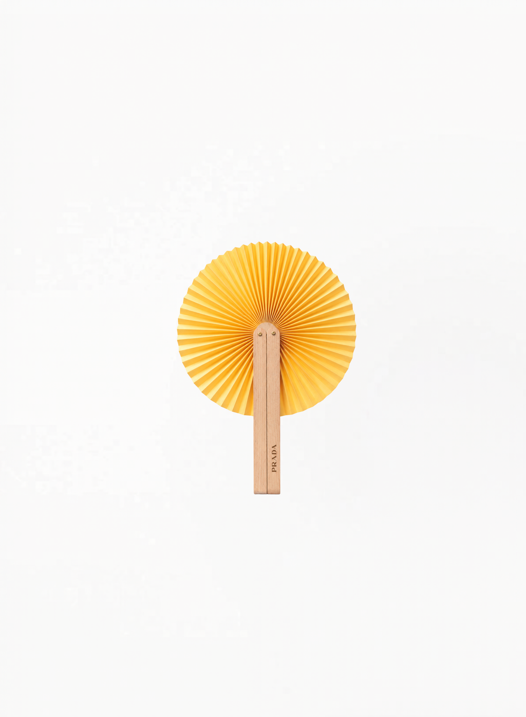 Prada Premium Limited Edition Fan in yellow, luxury branded fan with a bright statement design and elegant carrying case by Exquisite.