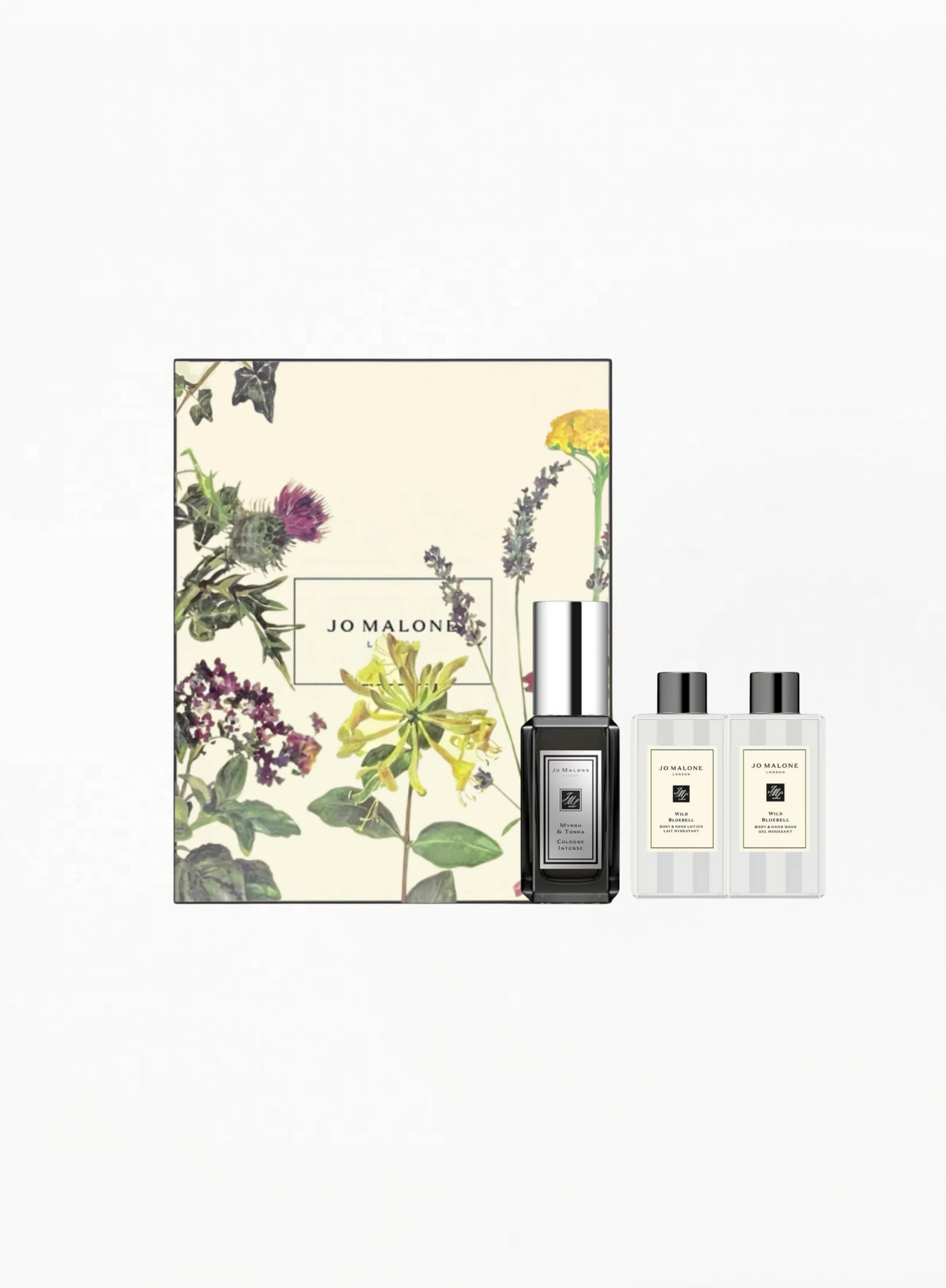 Jo Malone Myrrh & Tonka 9ml / Wild Bluebell BODY & HAND LOTION 75ML / Wild Bluebell BODY & HAND WASH 75ML .