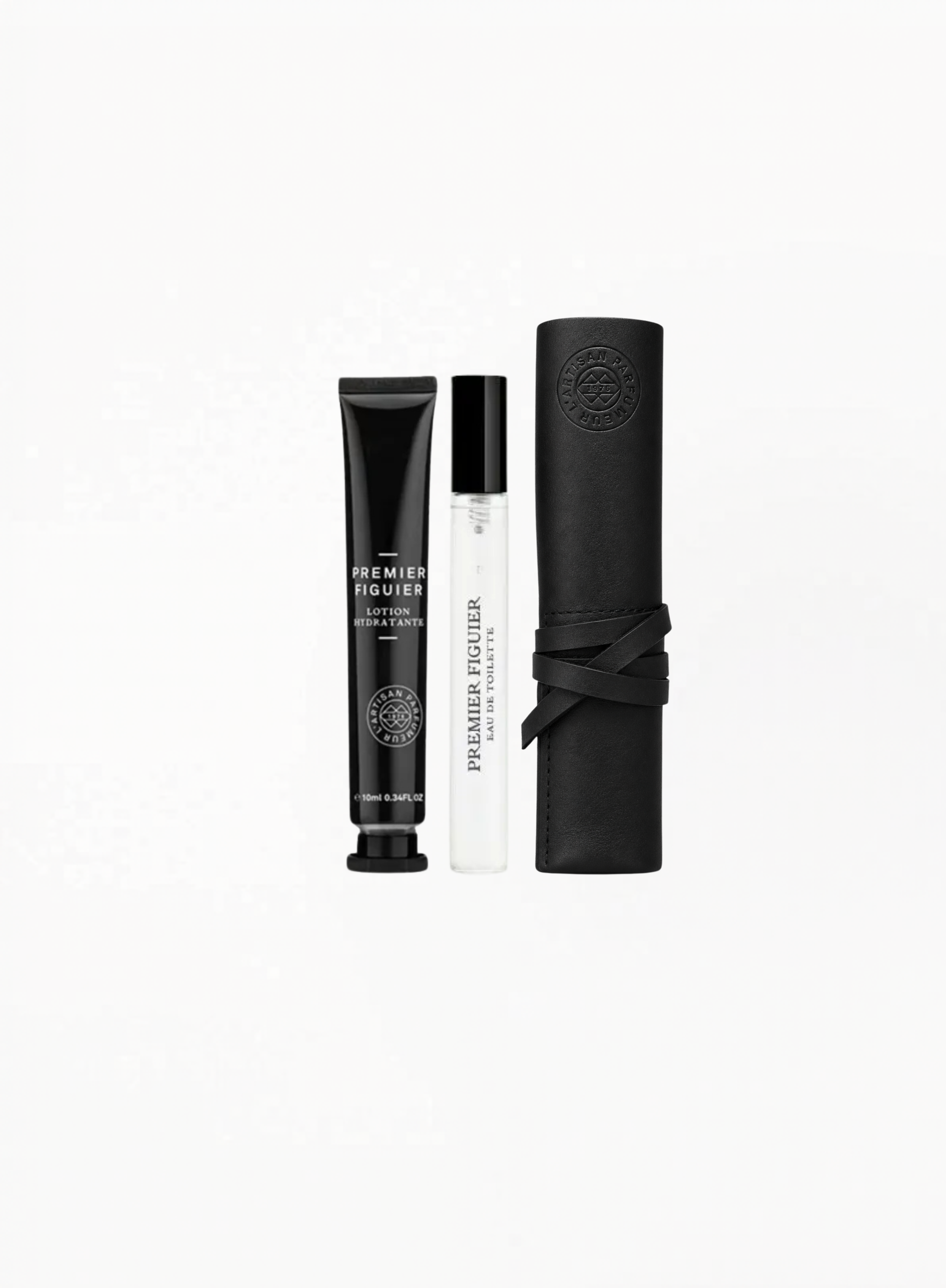 L’Artisan Parfumeur Black Leather Case – Premier Figuier Eau de Toilette 10ml / Lotion 10ml