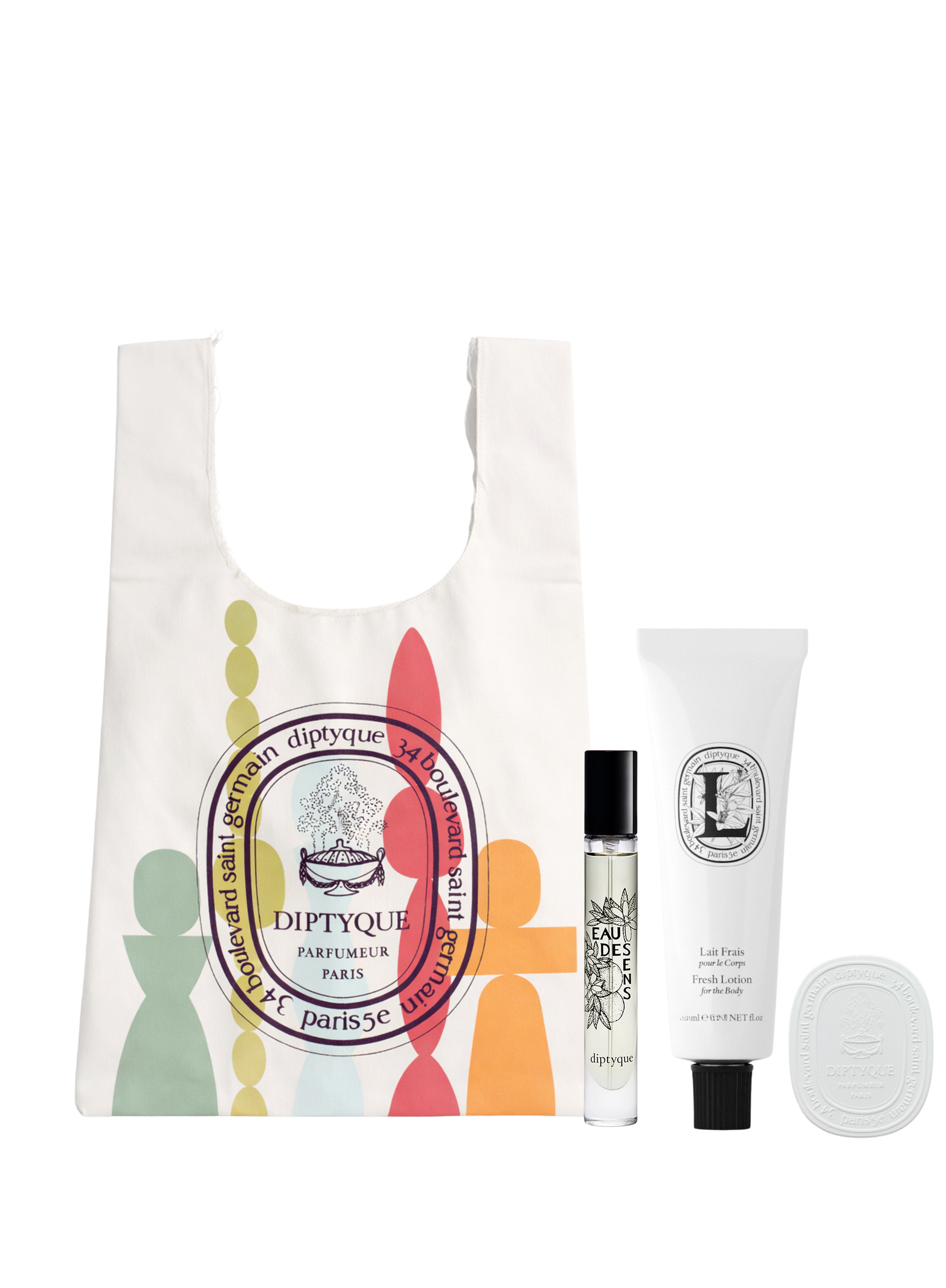 Diptyque Des Sens Gift Set – Diptyque Des Sens 10ML, Tote Bag 54x31cm/Body Lotion 50ML & Scented Ceramic