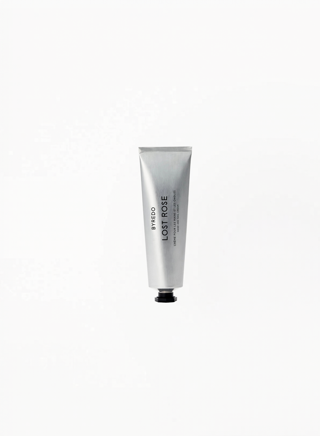 BYREDO Lost Rose Hand and Nail Cream 50ML in silver tube packaging on a clean white background.