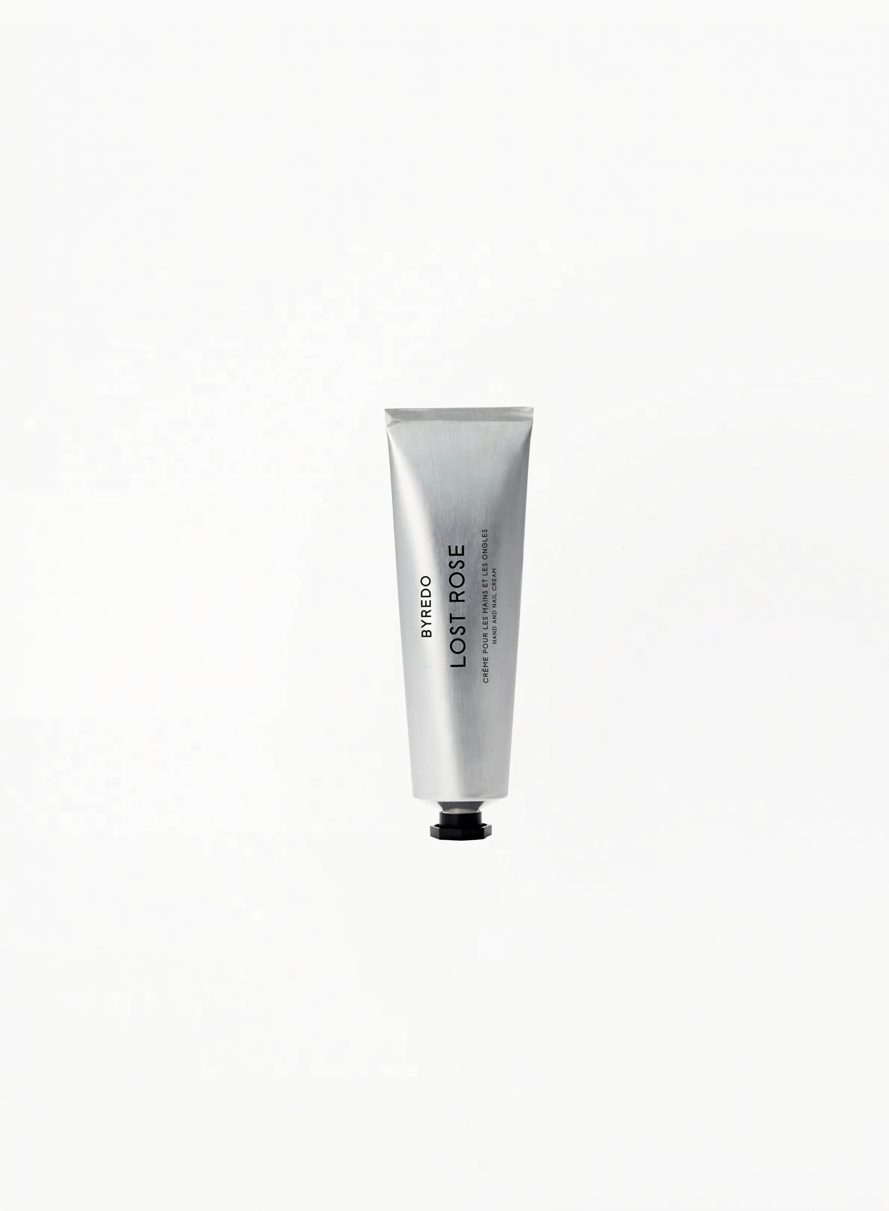BYREDO Lost Rose Hand and Nail Cream 50ML in silver tube packaging on a clean white background.