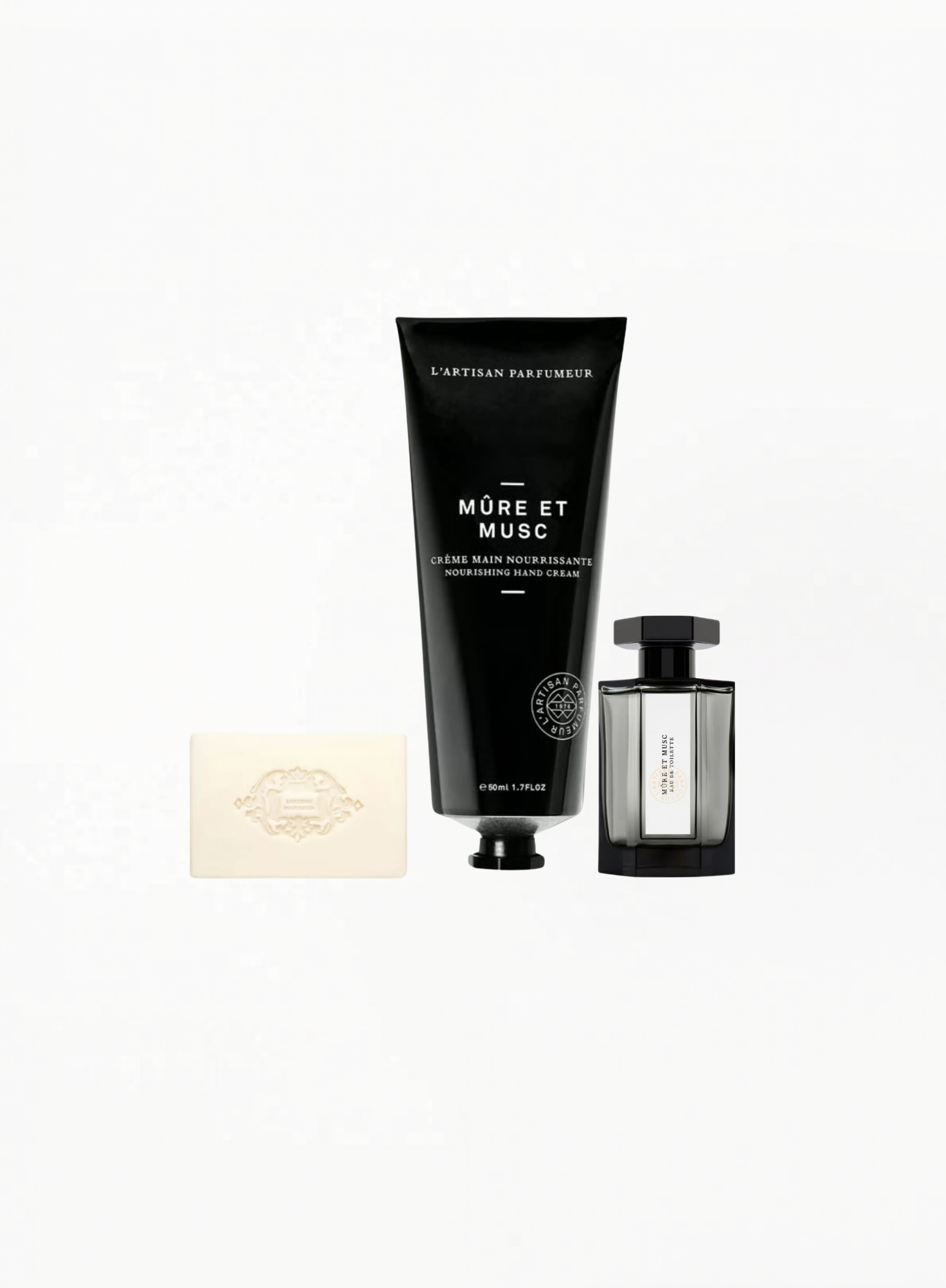 L'Artisan Parfumeur Histoire D'Orangers ხელის კრემი 50 მლ /Mûre et Musc – Eau de Toilette 5მლ  და ტანის ბარი