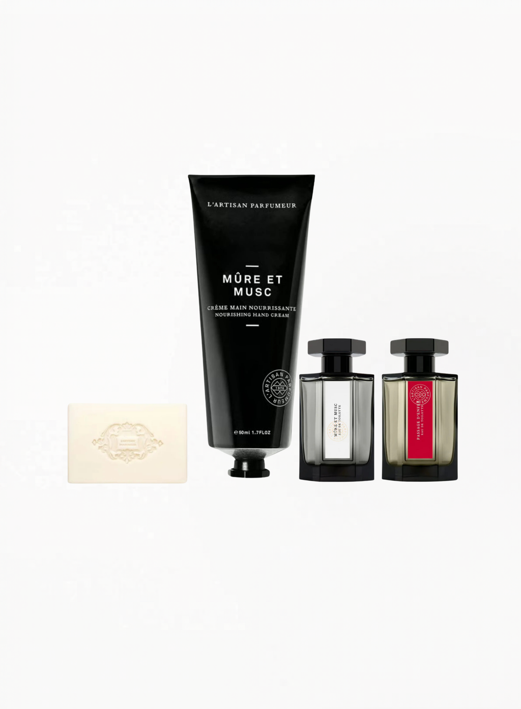 L'Artisan Parfumeur Mure et Musc EDT 5ML/ d’Enfer Eau de Toilette 5ml / Mure et Musc Hand Cream 15ML / Soap Bar 25G