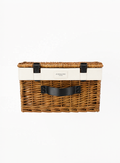 JO MALONE LONDON woven Christmas hamper with natural wicker construction, leather-look details, and a sturdy handle on a white background.
