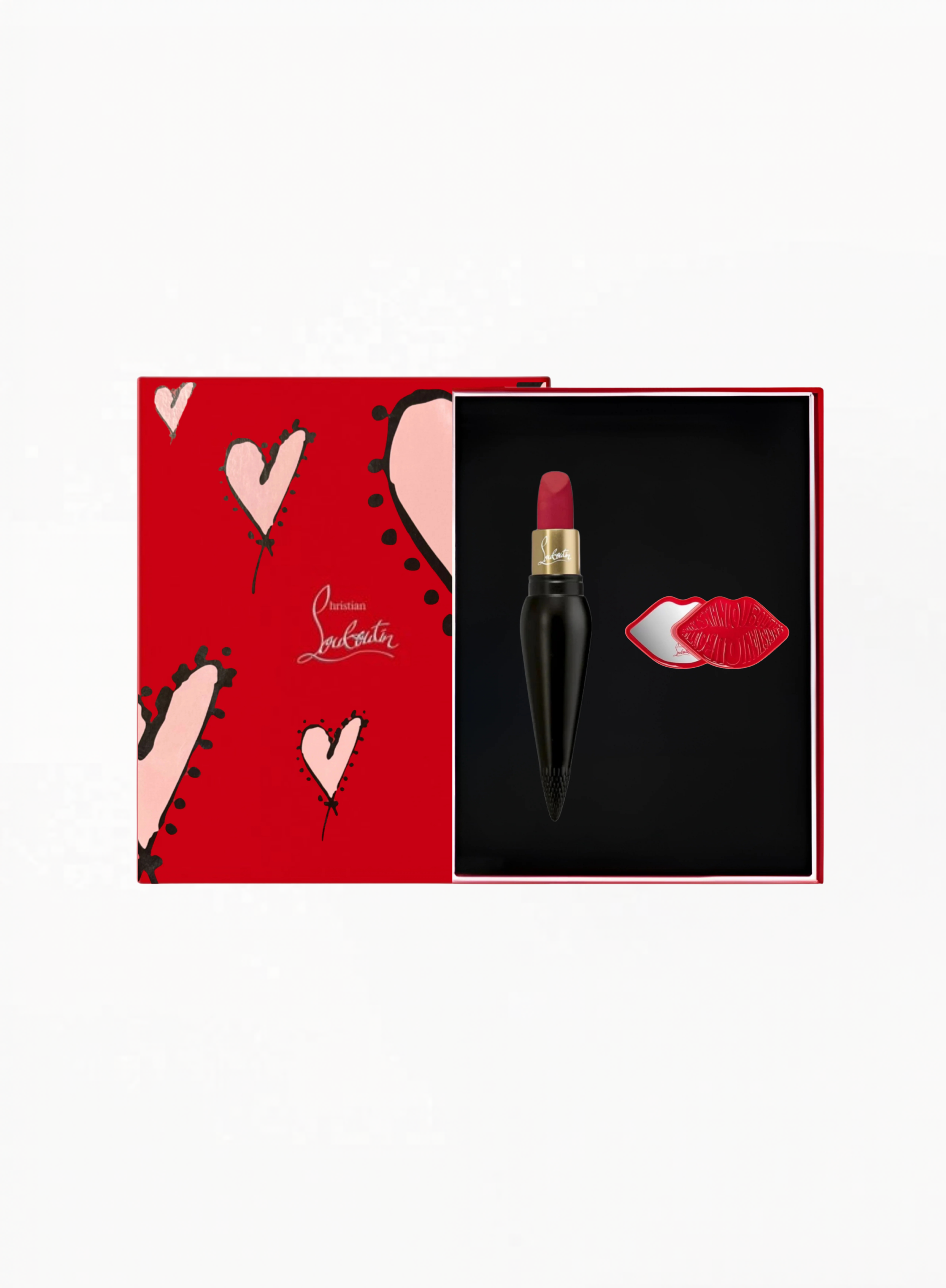 Christian Louboutin-ის სასაჩუქრე კომპლექტი - ტუჩსაცხი 005M და წითელი სარკე