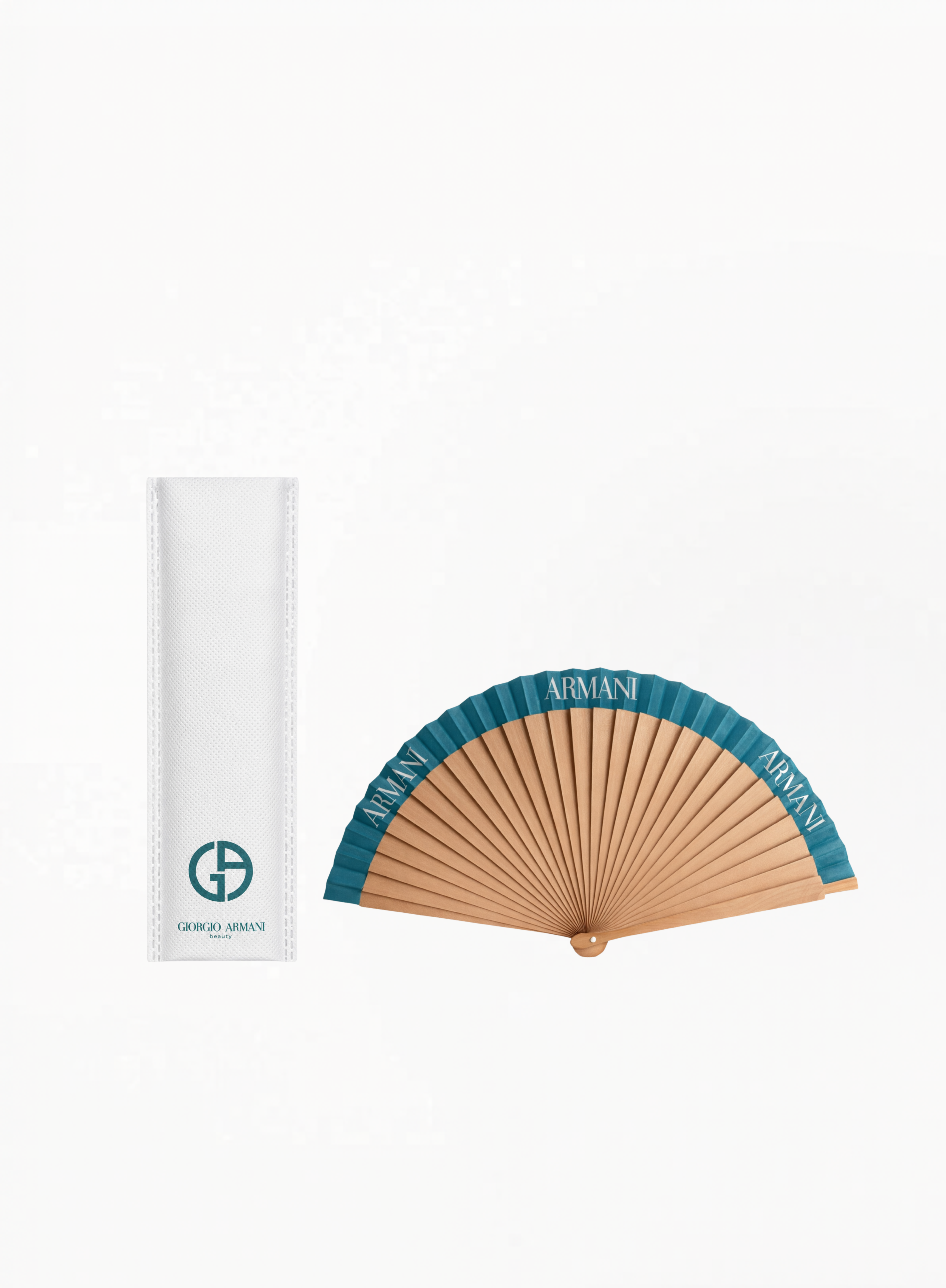 Armani limited edition fan with elegant branded design, available at Exquisite.