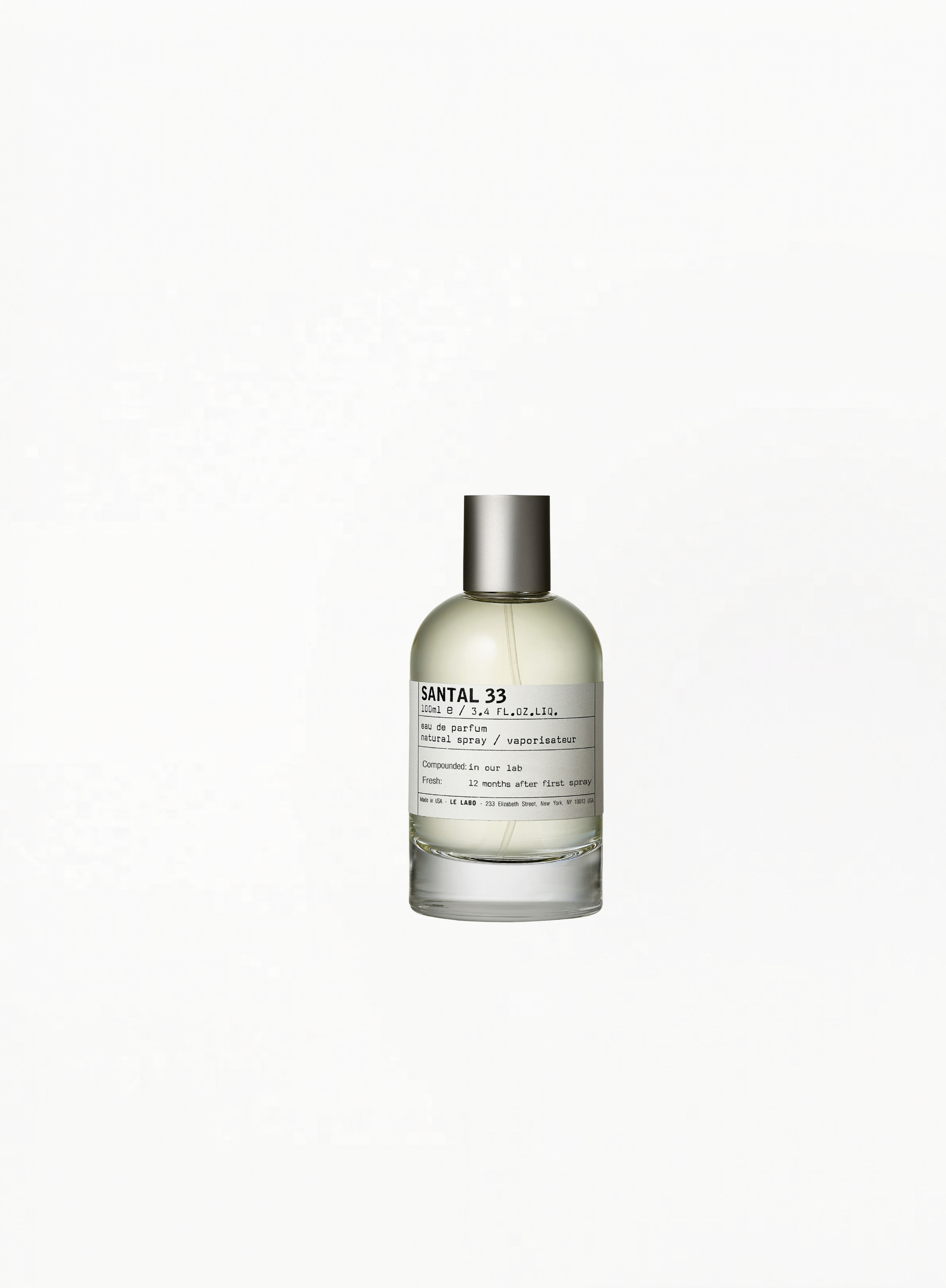 Le Labo Santal 33 Eau de Parfum 100ml bottle on a clean white background, authentic luxury niche fragrance available at Exquisite.