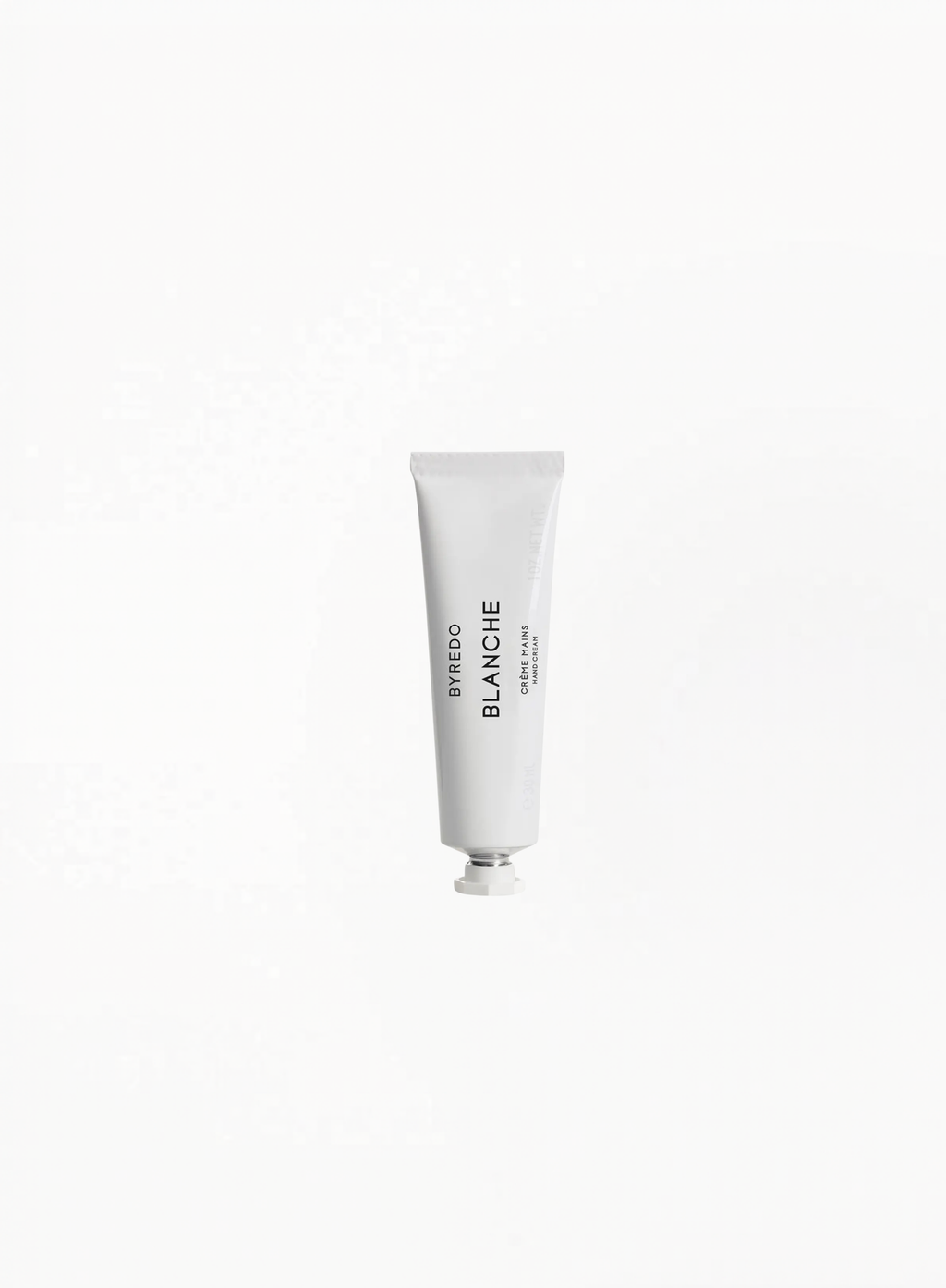 White tube of Byredo Blanche on a white background