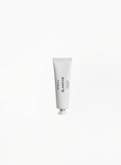 White tube of Byredo Blanche on a white background