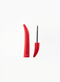BYREDO Astronomical Mascara in a bold red refillable tube with the cap removed, revealing the volumizing mascara wand on a white background.