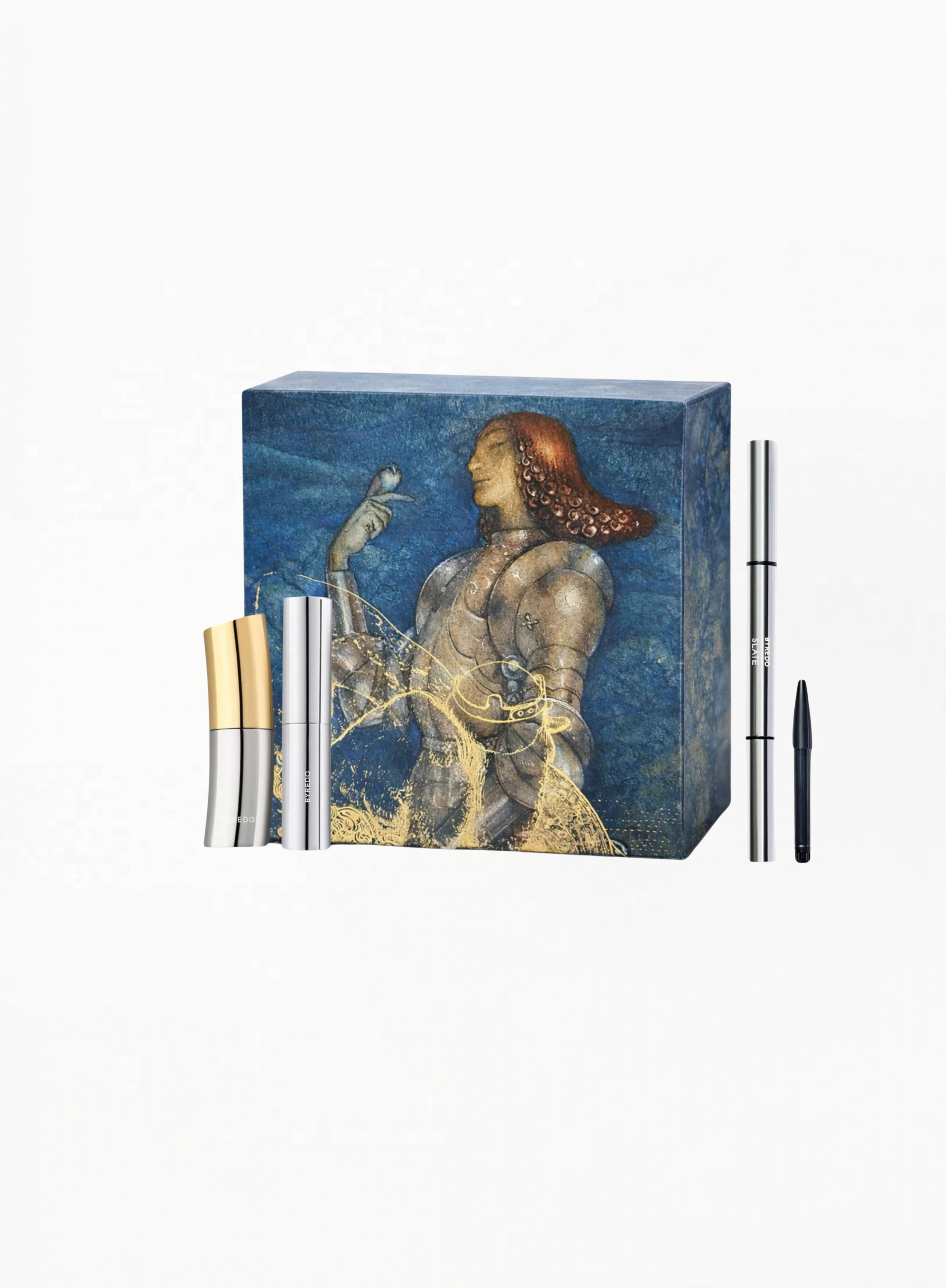 BYREDO წარბის ფანქარი Slate / ტუჩსაცხი Vieux Rose / კრემ-სტიკი Kinda Blue 442 — ლიმიტირებული კოლექციური სეტი