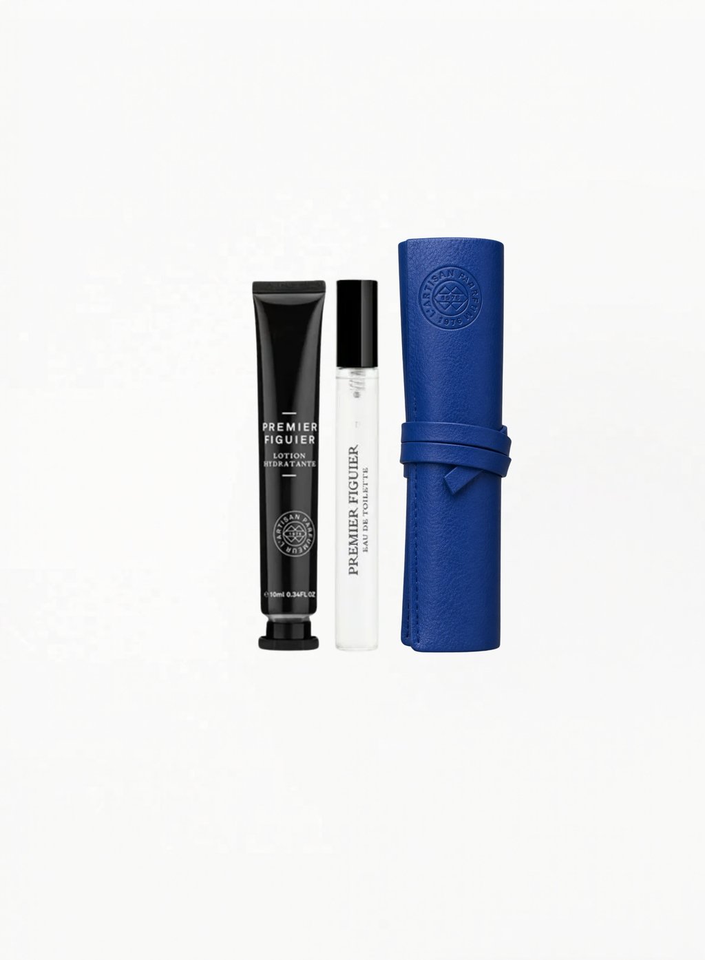 L’Artisan Parfumeur Blue Leather Case – Premier Figuier Eau de Toilette 10ml & Gel Lavant 10ml