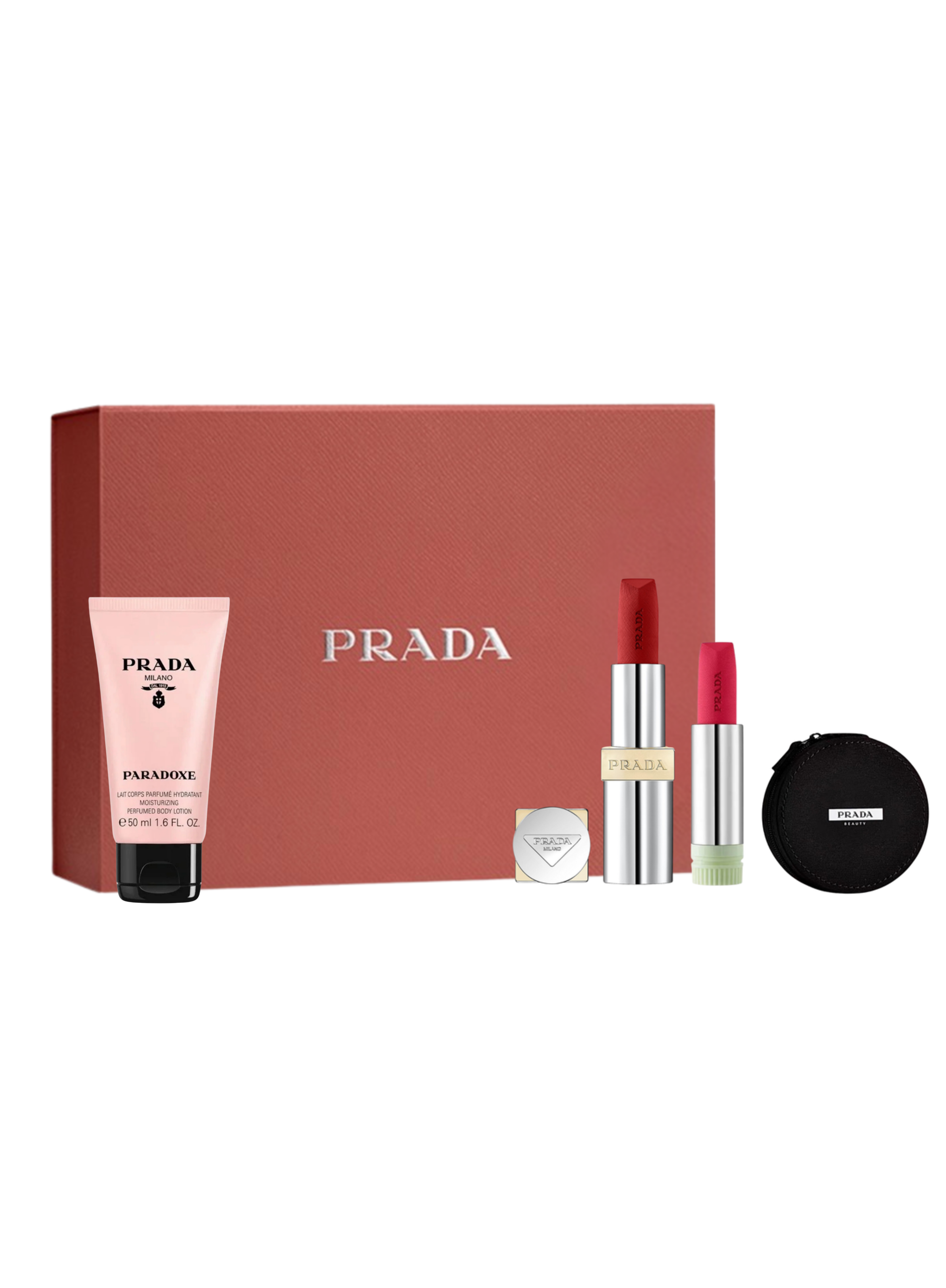 Prada Limited Edition Lipstick Set R28 & Refill P157 with Cosmetics Bag