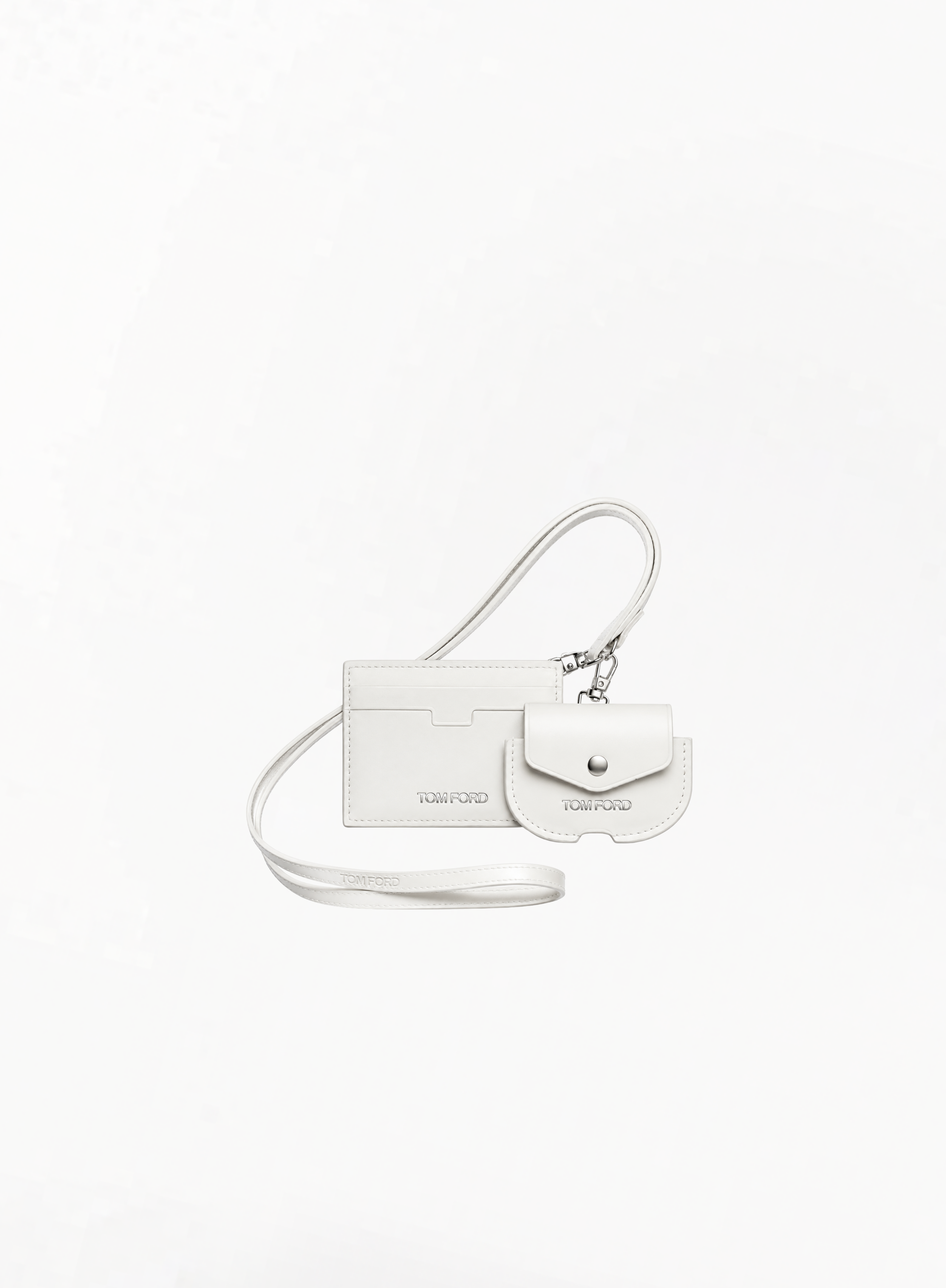 TOM FORD Limited Edition white AirPods Pro case and card holder set with detachable strap and silver-tone hardware