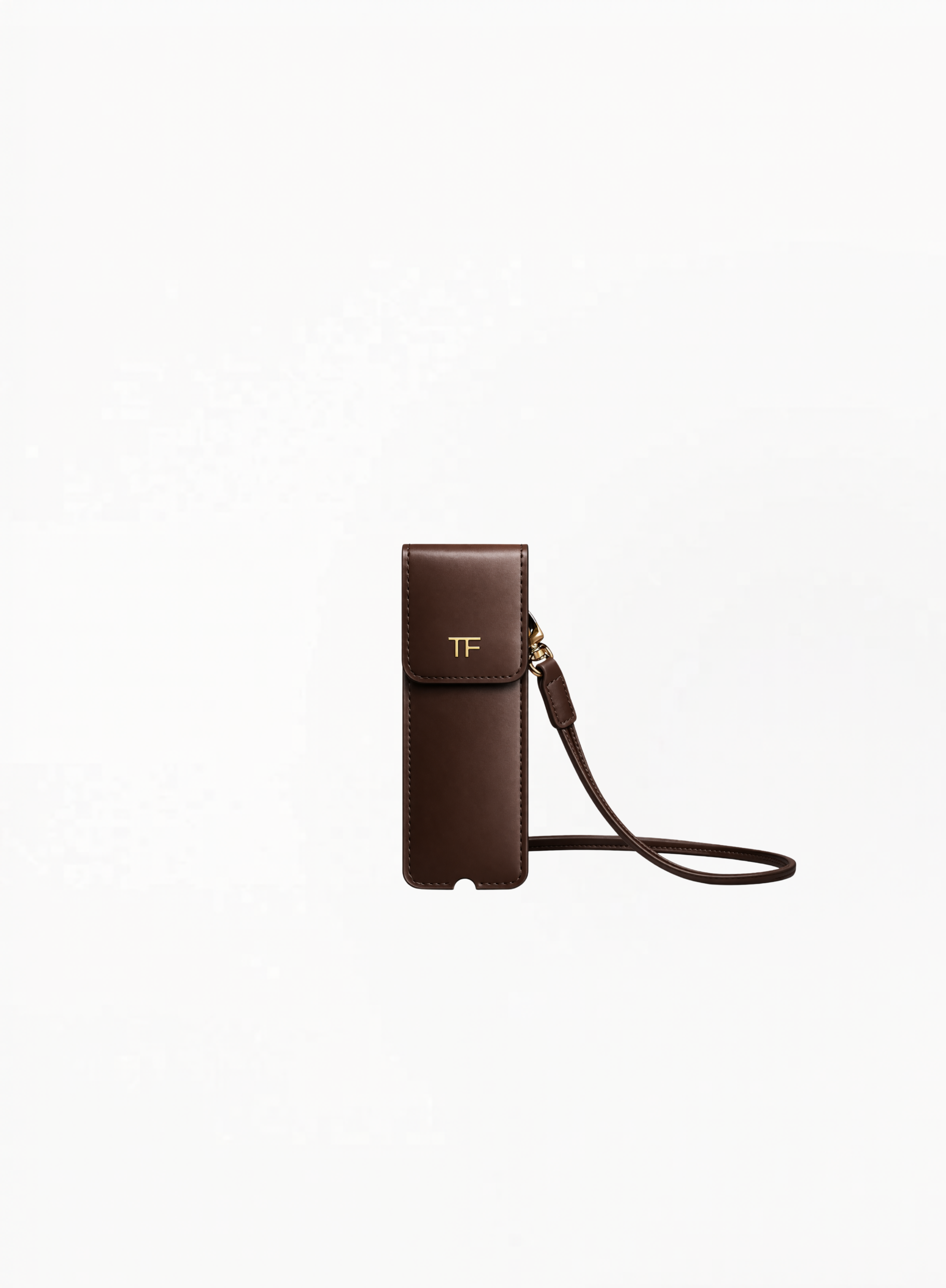 TOM FORD lipstick bag, 13.5 × 4.8 cm, featuring a sleek luxury design for lipstick storage, photographed on a clean background. Authentic TOM FORD accessory available at Exquisite.