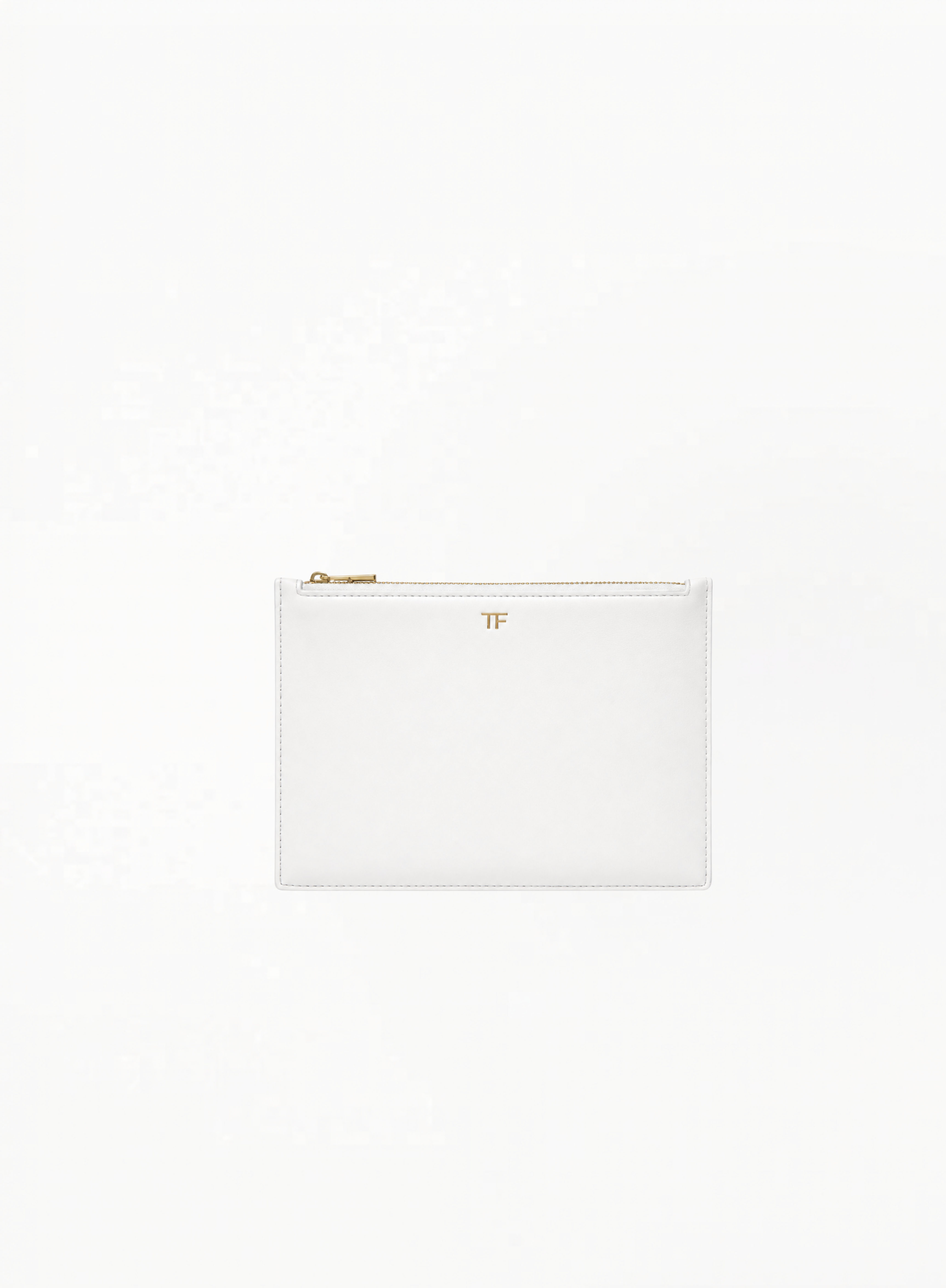 Tom Ford limited edition white cosmetic bag with luxury branded box and signature TF detailing on white background – available at Exquisite.