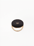 Tom Ford ultra-rare striped black mirror ring holder from the newest collection with gold-tone detailing and TF logo, photographed on a clean background. Authentic Tom Ford accessory available at Exquisite.