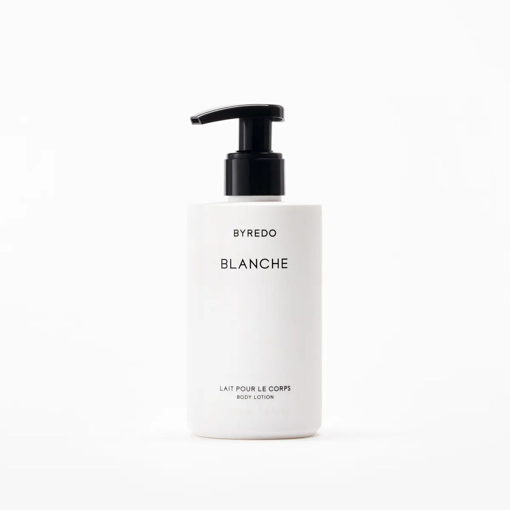Byredo Blanche body lotion bottle on a white background